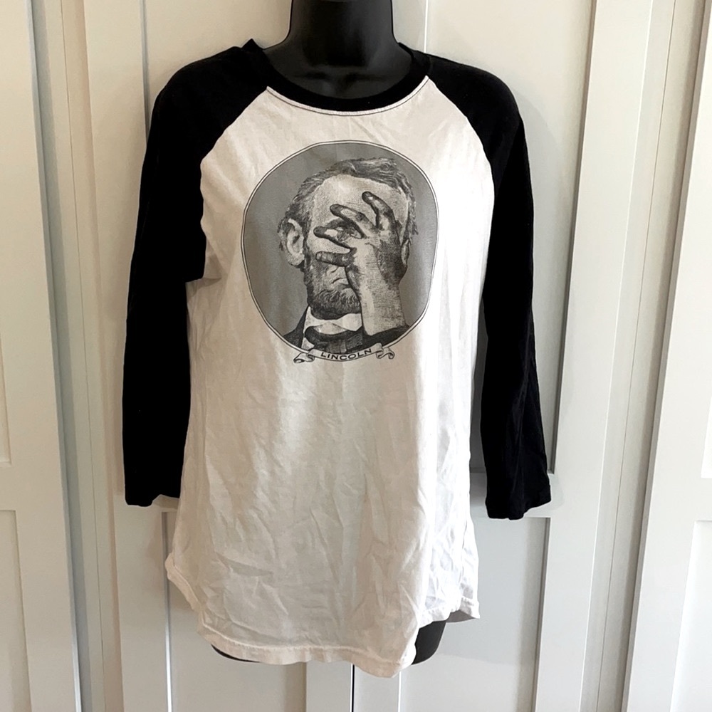 “Lincoln” funny baseball tee women’s L Headline